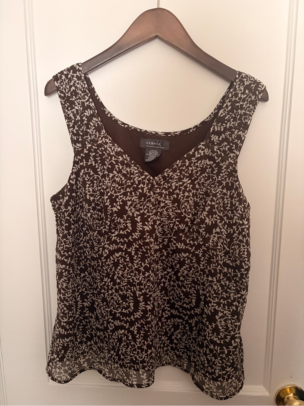 George by Mark Eisen Brown and Cream Floral Tank Top Blouse